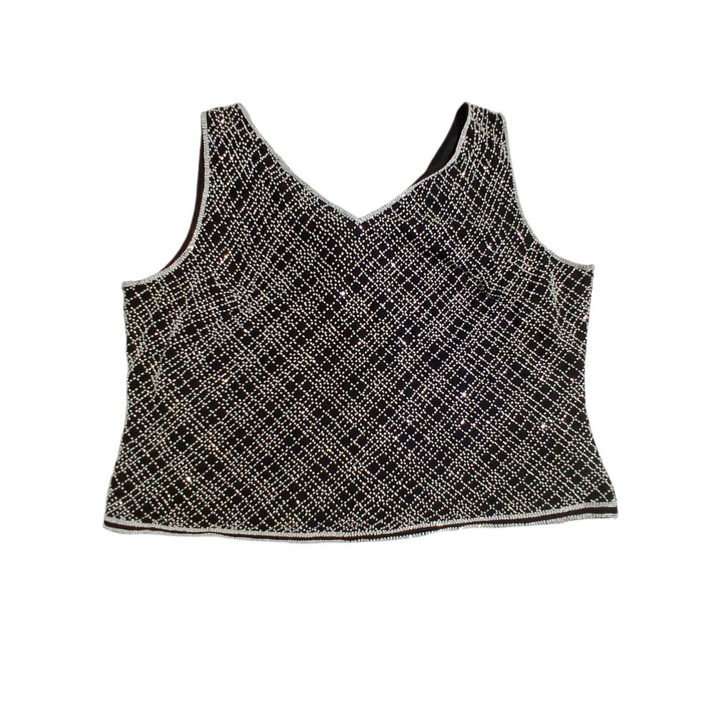 JKARA Elegant Beaded Women's size 3X Old Money Prep Sleeveless Party Holiday Top